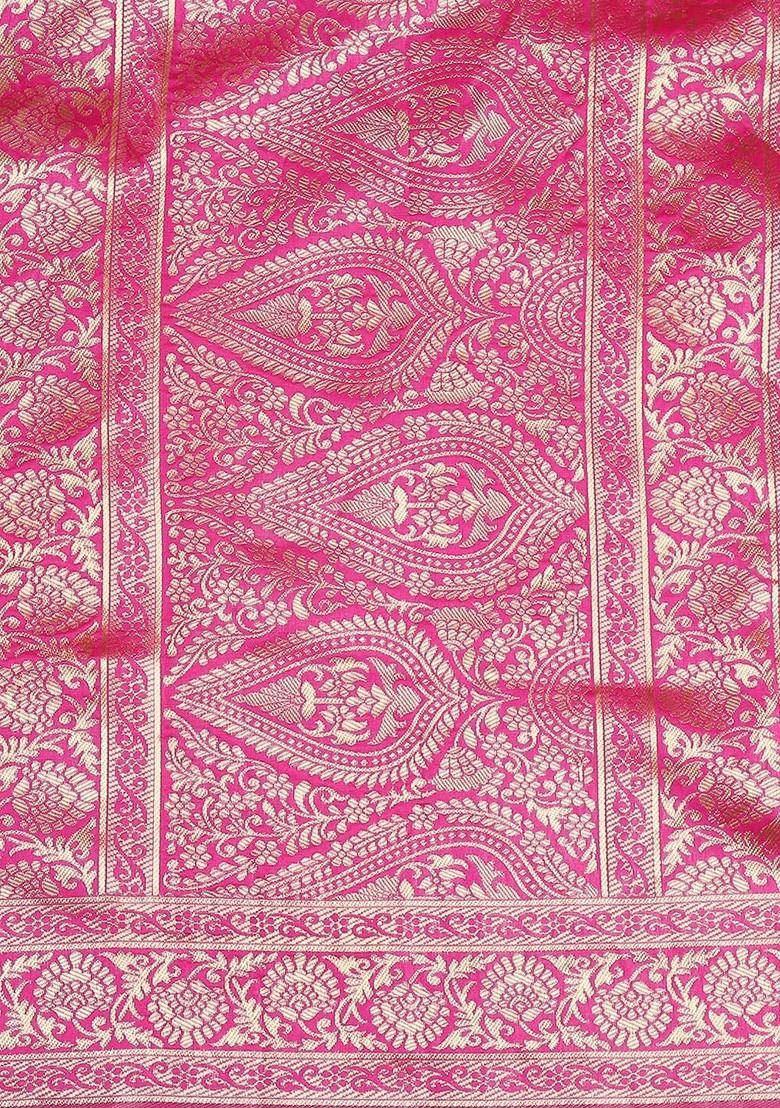Pink And Gold Toned Woven Design Banarasi Silk Dupatta