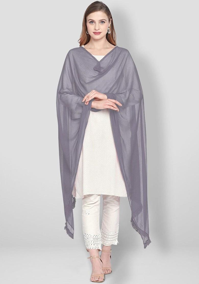 Grey Solid Dupatta