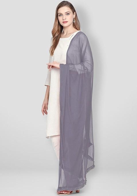 Grey Solid Dupatta