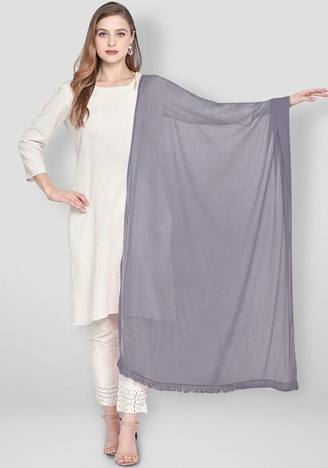 Grey Solid Dupatta