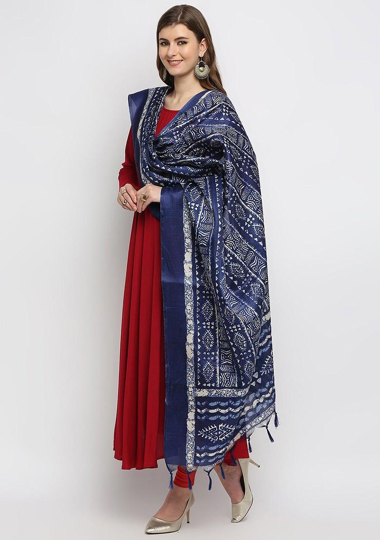 Blue And White Ethnic Motifs Printed Dupatta