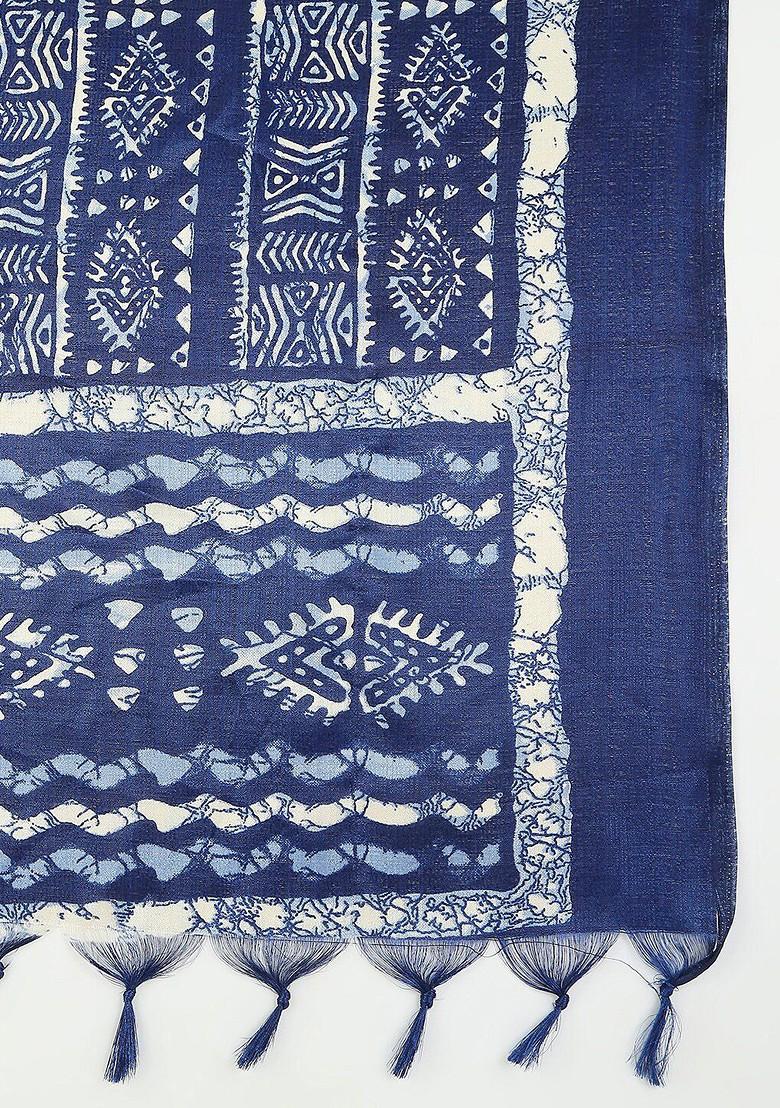 Blue And White Ethnic Motifs Printed Dupatta
