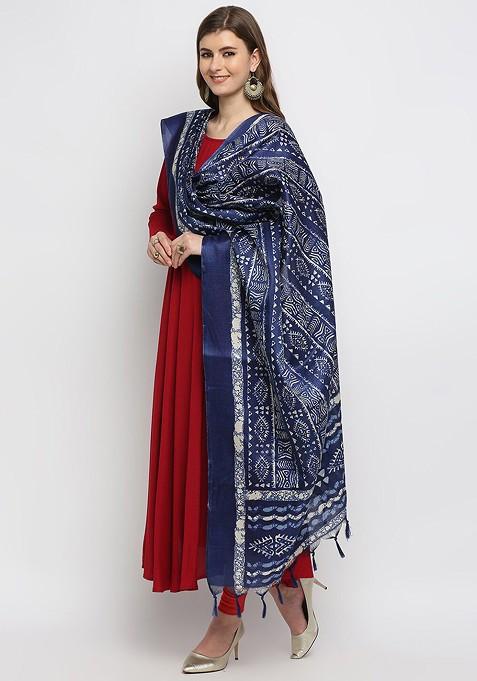 Blue And White Ethnic Motifs Printed Dupatta