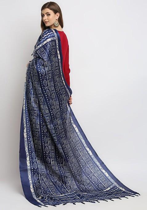 Blue And White Ethnic Motifs Printed Dupatta