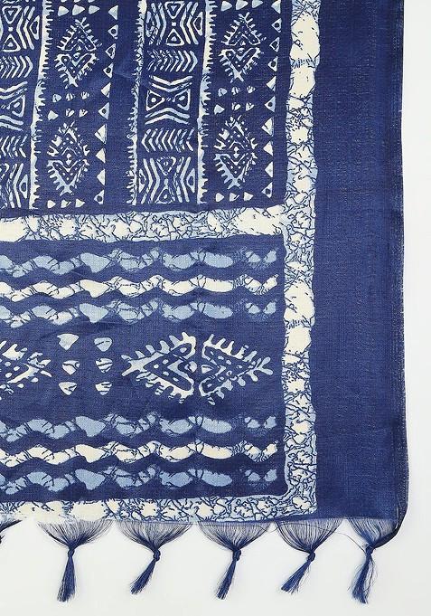 Blue And White Ethnic Motifs Printed Dupatta