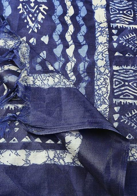 Blue And White Ethnic Motifs Printed Dupatta