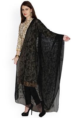 Black Embroidered Chiffon Dupatta