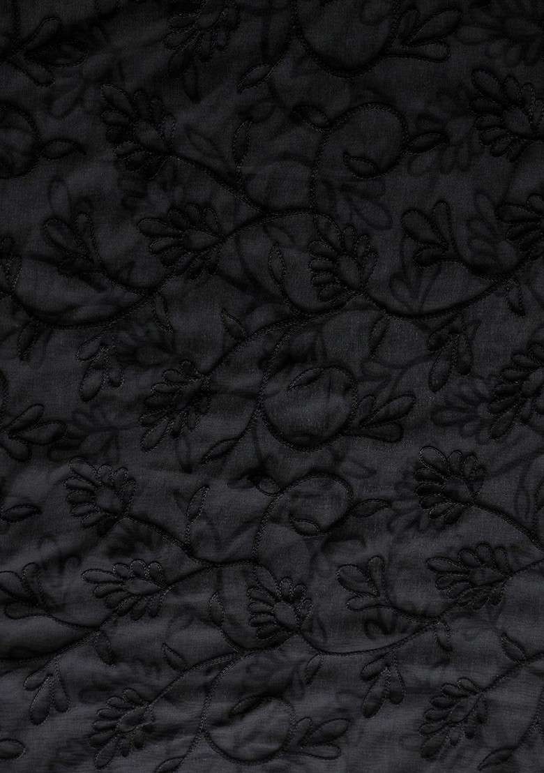 Black Embroidered Chiffon Dupatta - Indya