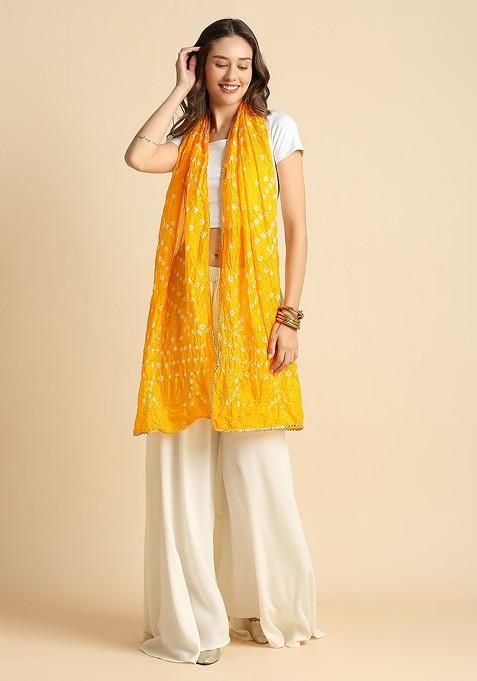 Women Bandhini Stole With Lace