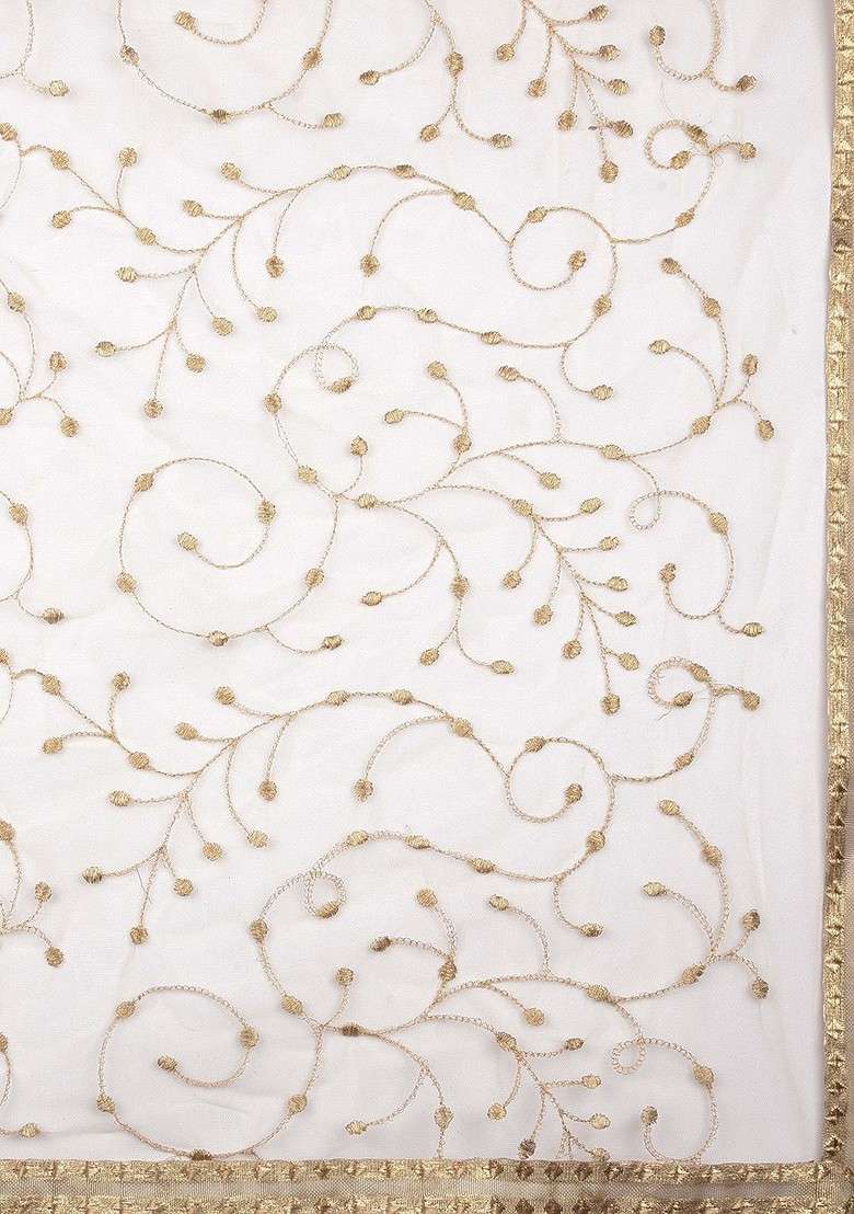 Gold Coloured Embroidered Dupatta - Indya