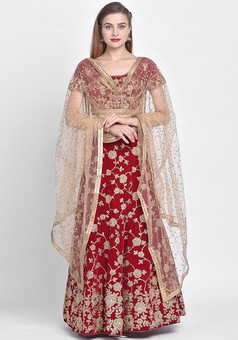 Gold Coloured Embroidered Dupatta