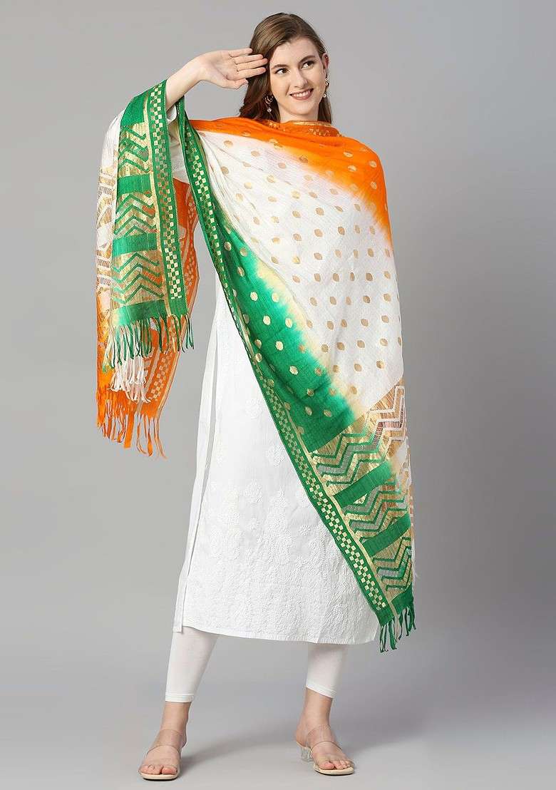 Tiranga Woven Design Silk Dupatta - Indya