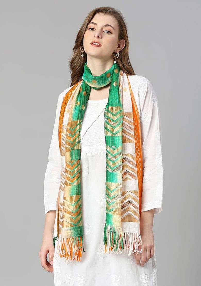 Tiranga Woven Design Silk Dupatta - Indya