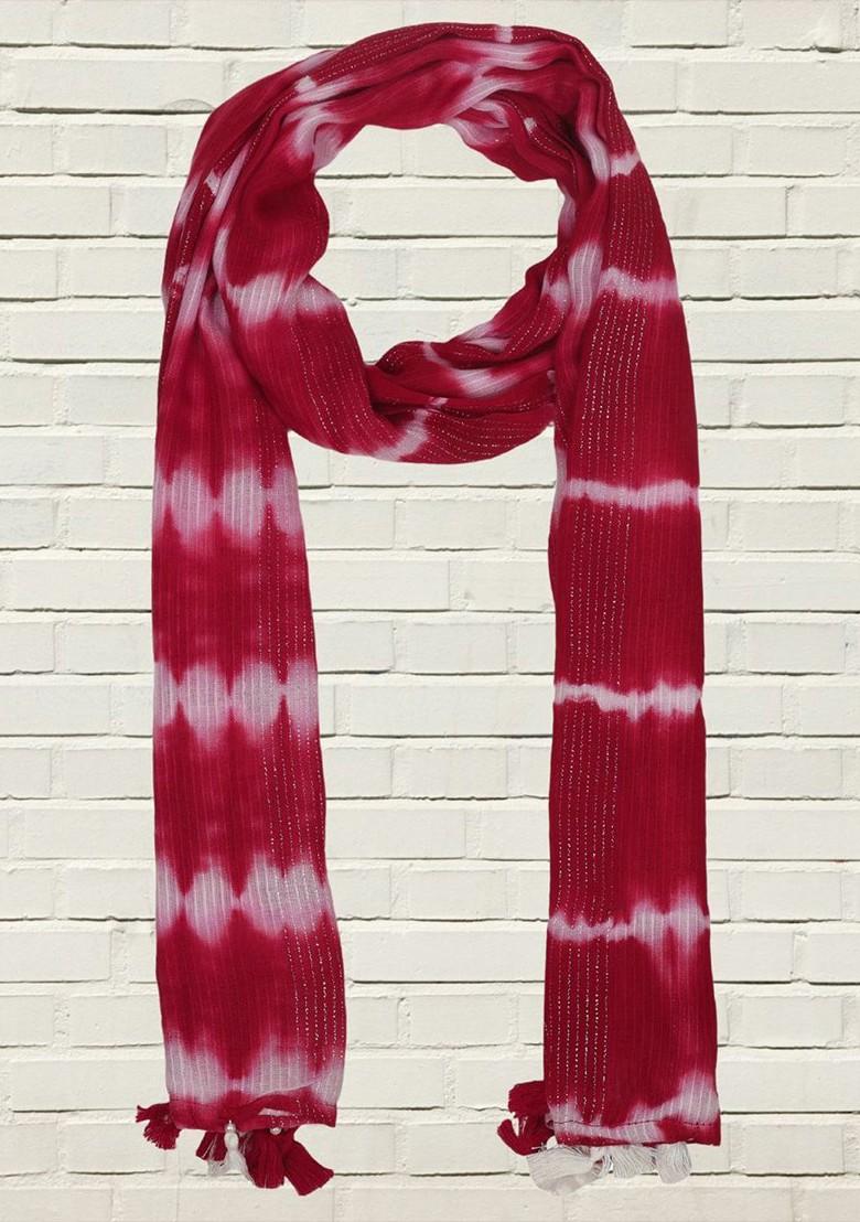 Dyed Women Woven Design Stole With Tasselled Border