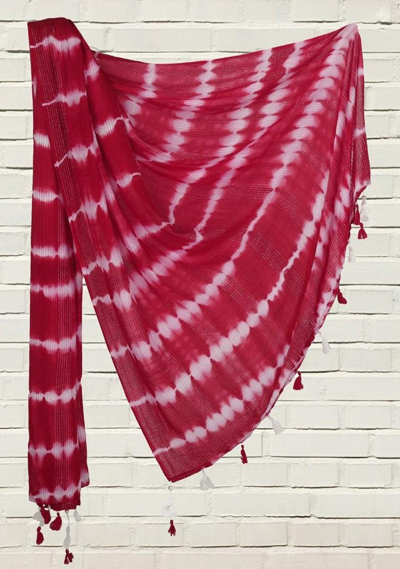 Dyed Women Woven Design Stole With Tasselled Border