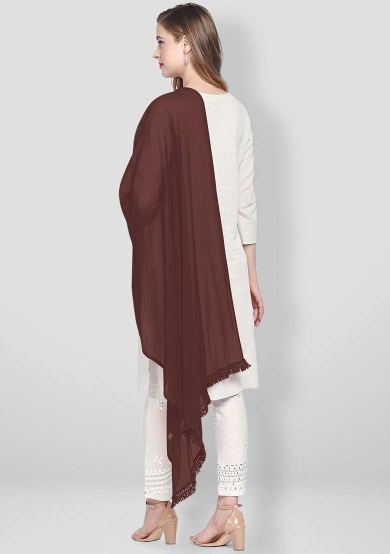 Coffee Brown Solid Dupatta - Indya