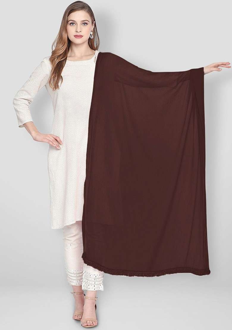 Coffee Brown Solid Dupatta - Indya