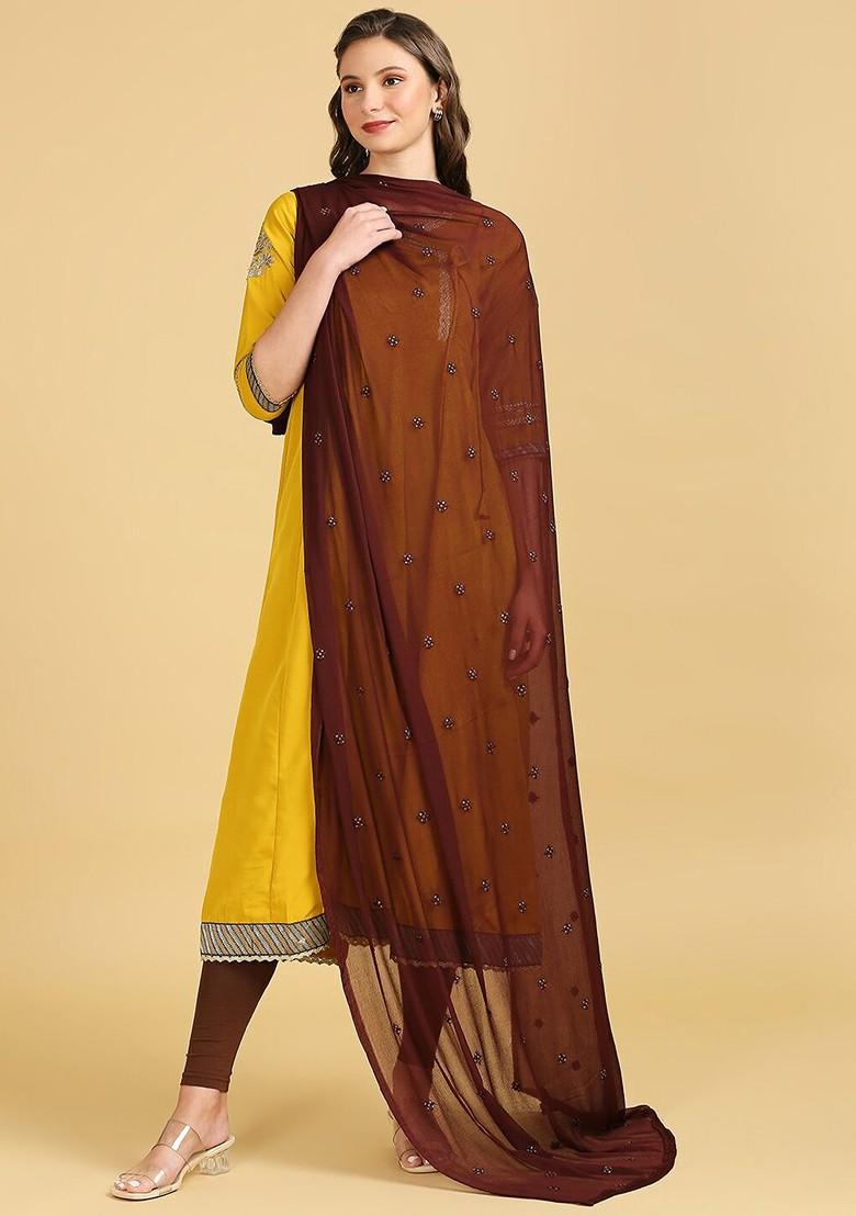 Floral Embroidered Chiffon Dupatta With Sequinned