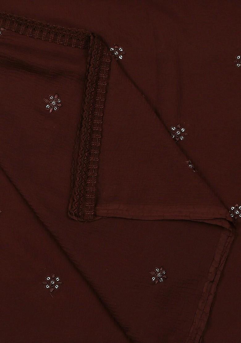 Floral Embroidered Chiffon Dupatta With Sequinned