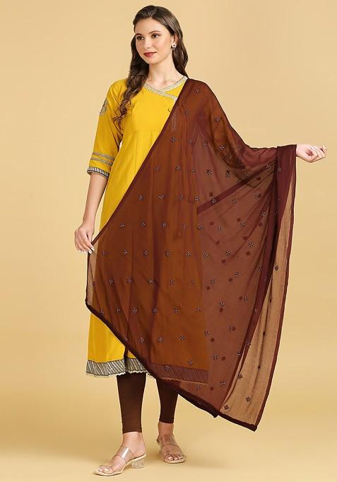 Floral Embroidered Chiffon Dupatta With Sequinned