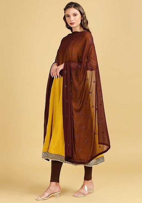 Floral Embroidered Chiffon Dupatta With Sequinned