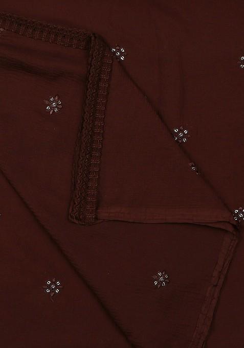 Floral Embroidered Chiffon Dupatta With Sequinned