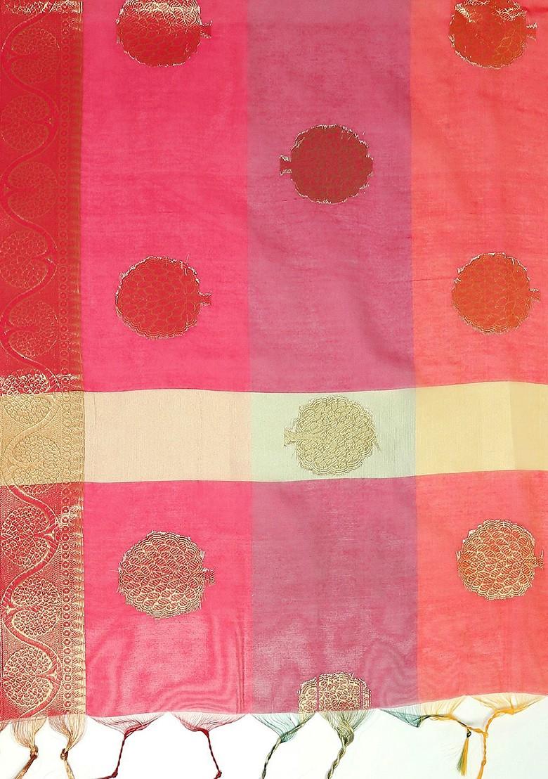 Pink And Orange Banarasi Woven Design Dupatta
