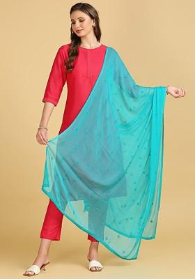 Floral Embroidered Chiffon Dupatta With Sequin