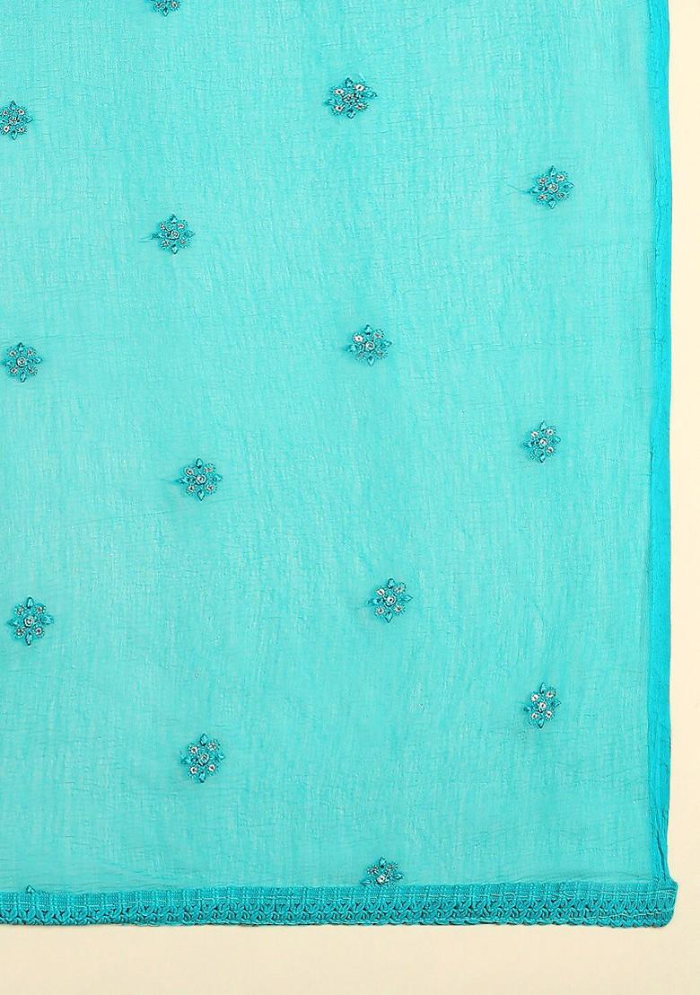 Floral Embroidered Chiffon Dupatta With Sequin