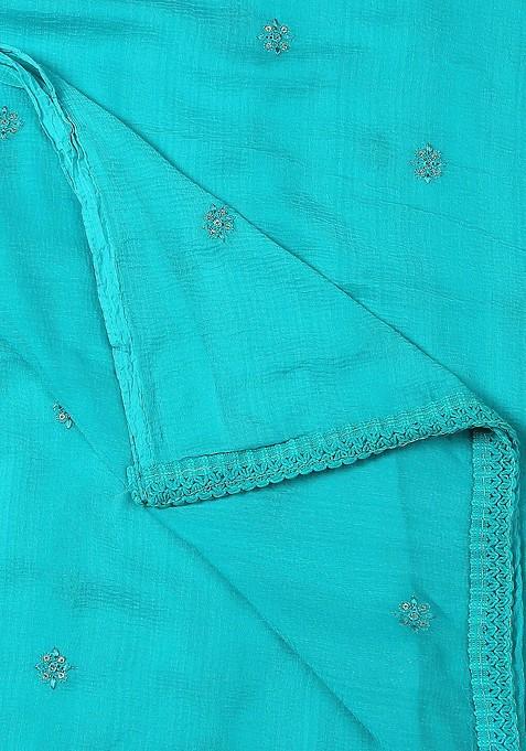 Floral Embroidered Chiffon Dupatta With Sequin