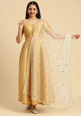 Polka Dots Embroidered Sequinned Net Dupatta