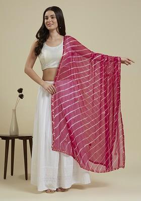 Embroidered Leheriya Dupatta With Gotta Patti