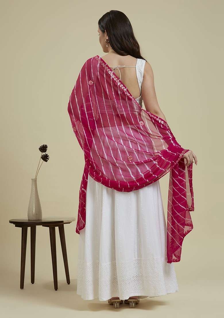 Embroidered Leheriya Dupatta With Gotta Patti - Indya