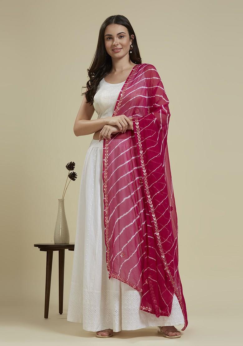 Embroidered Leheriya Dupatta With Gotta Patti