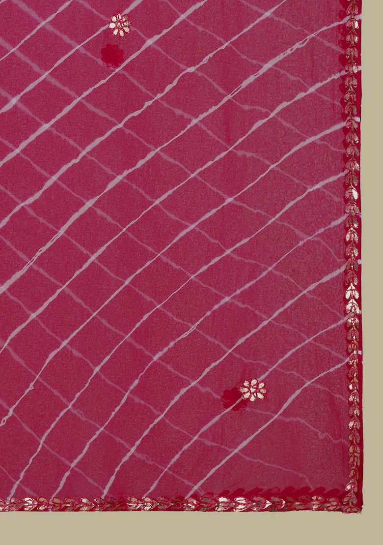 Embroidered Leheriya Dupatta With Gotta Patti - Indya