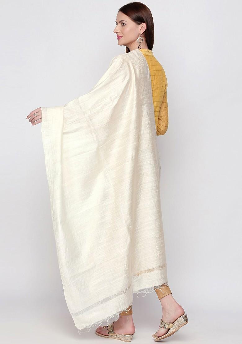 Off White Solid Dupatta