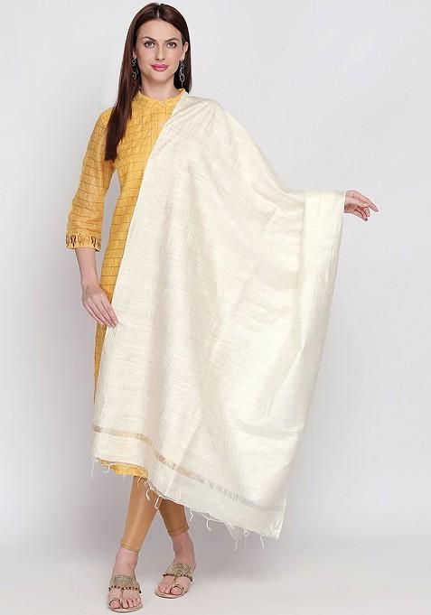 Off White Solid Dupatta