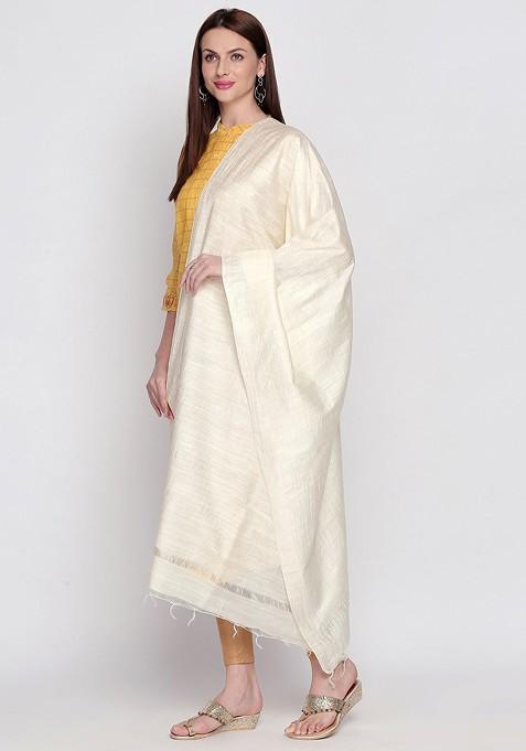 Off White Solid Dupatta