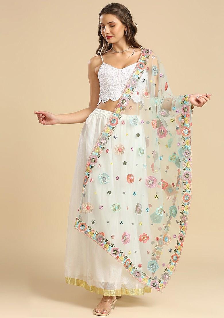 Floral Embroidered Dupatta With Sequinned