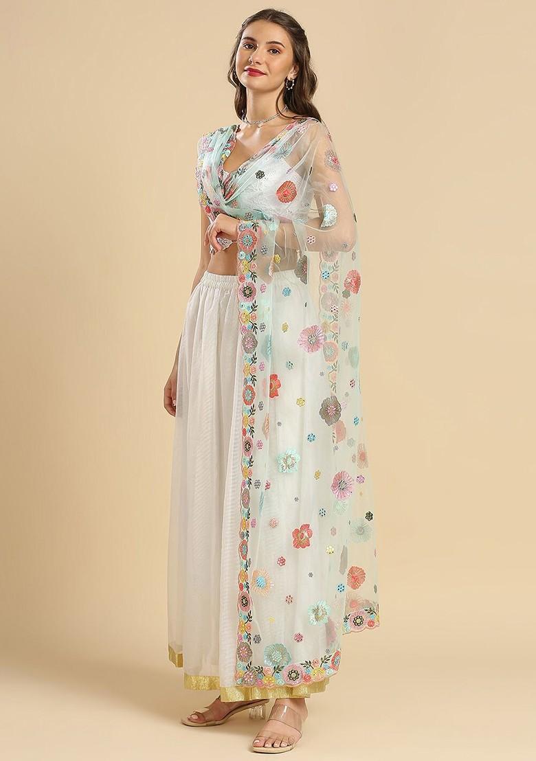 Floral Embroidered Dupatta With Sequinned