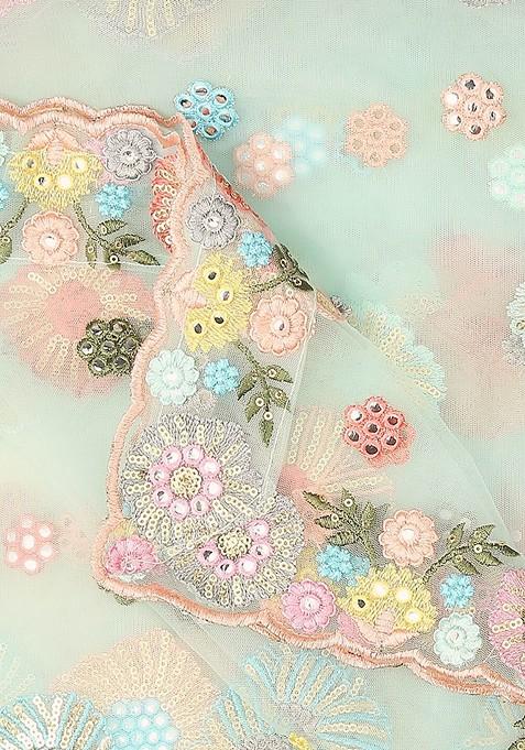 Floral Embroidered Dupatta With Sequinned