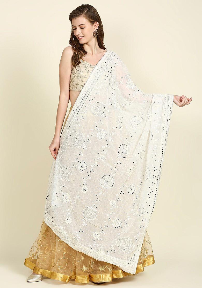 Women Embroidered Dupatta With Mirror Work