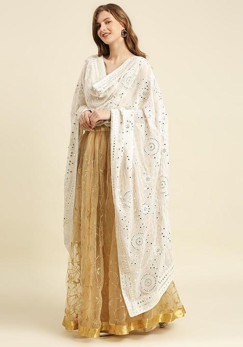 Women Embroidered Dupatta With Mirror Work