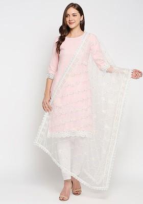 Off White Floral Embroidered Dupatta