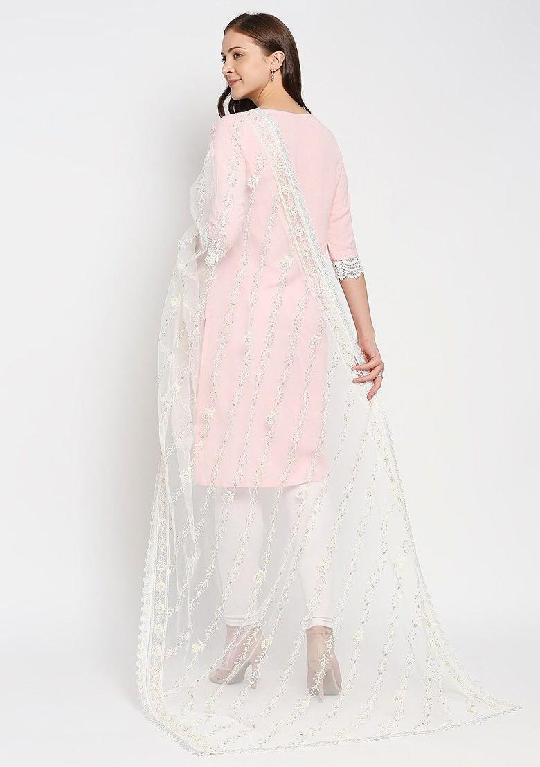 Off White Floral Embroidered Dupatta