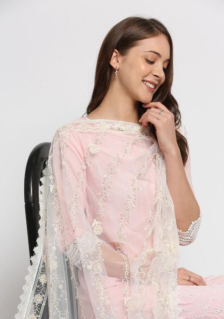Off White Floral Embroidered Dupatta