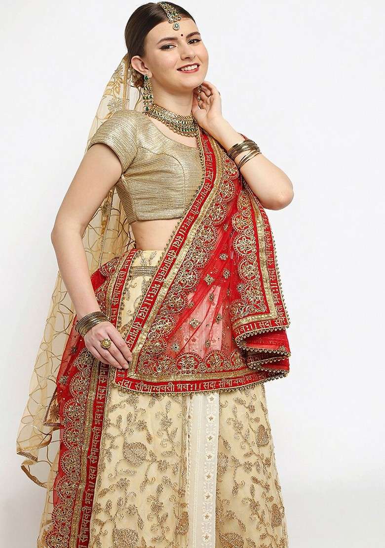 Red Ethnic Motifs Embroidered Dupatta With Zari - Indya