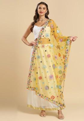 Floral Embroidered Sequinned Dupatta