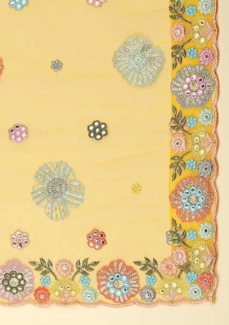 Floral Embroidered Sequinned Dupatta