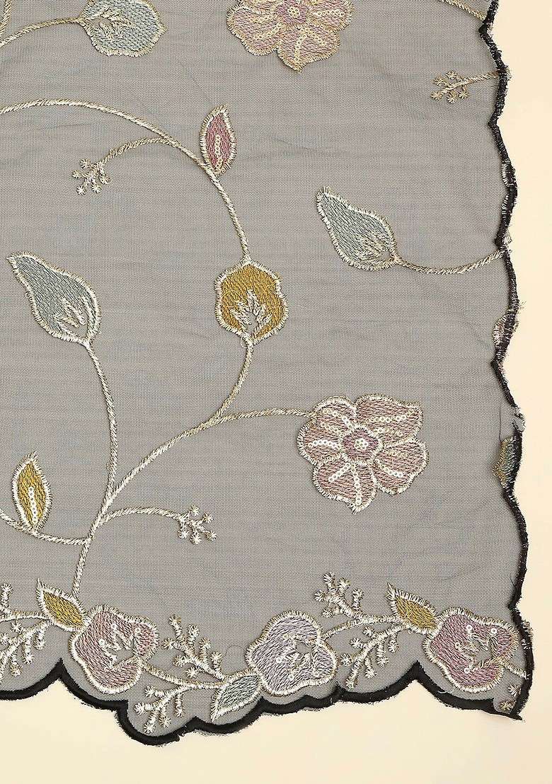 Black And Yellow Embroidered Dupatta With Sequinned - Indya